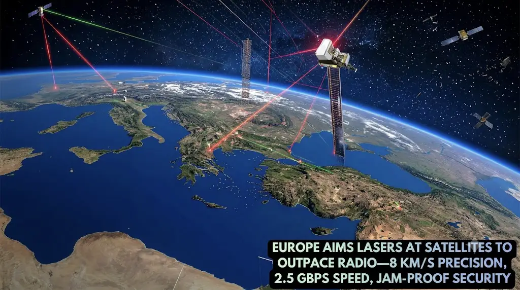EUROPE AIMS LASERS AT SATELLITES TO OUTPACE RADIO-8 KM/S PRECISION, 2.5 GBPS SPEED, JAM-PROOF SECURITY